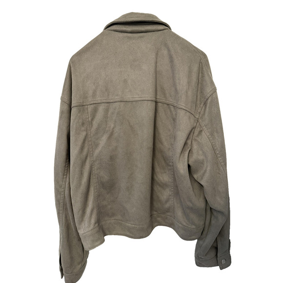 Zara Jacket Mens XL Gray Suede Trucker Snap Button Faux Leather Pockets Lined - Picture 2 of 6